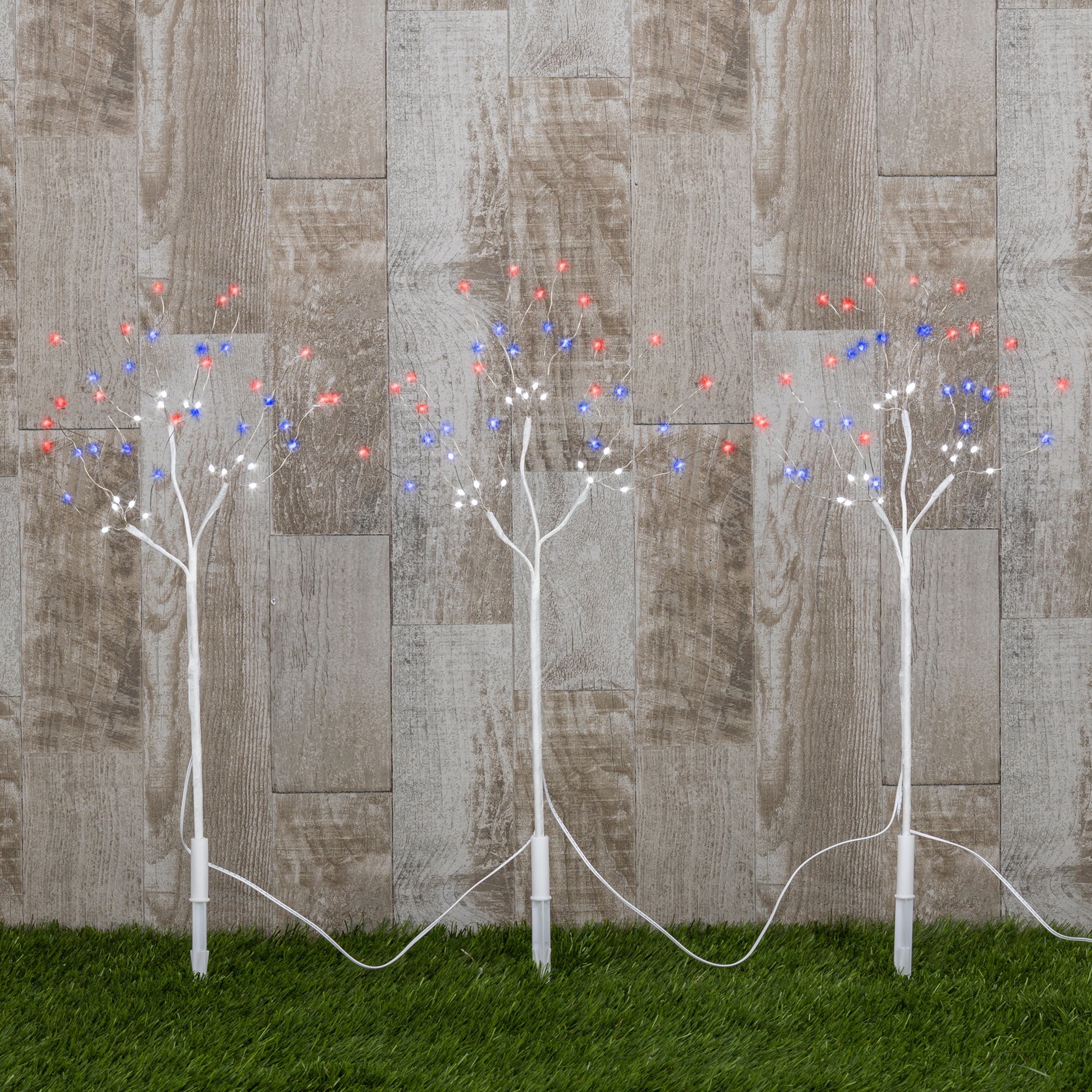 19.68 Inch LED Patriotic White Branch Stake